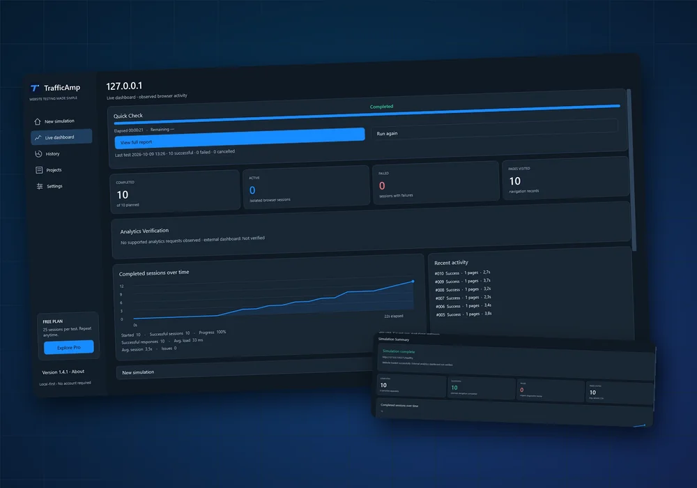 Real TrafficAmp live dashboard and report detail